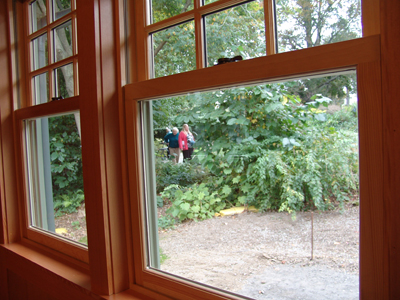 A view into the Terry Shane Teaching Garden from within the Wister Center. photo credit: R. Robert